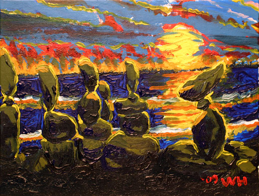 impression of balanced rocks at sunset