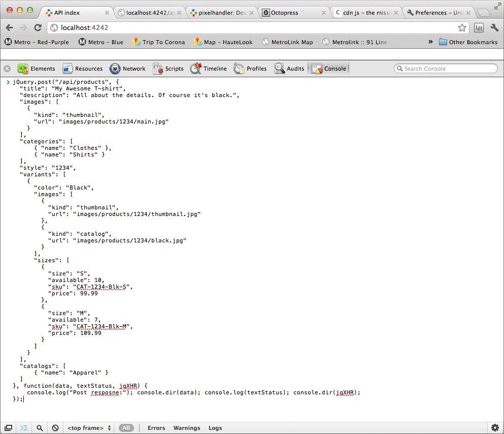 jQUery post in console
